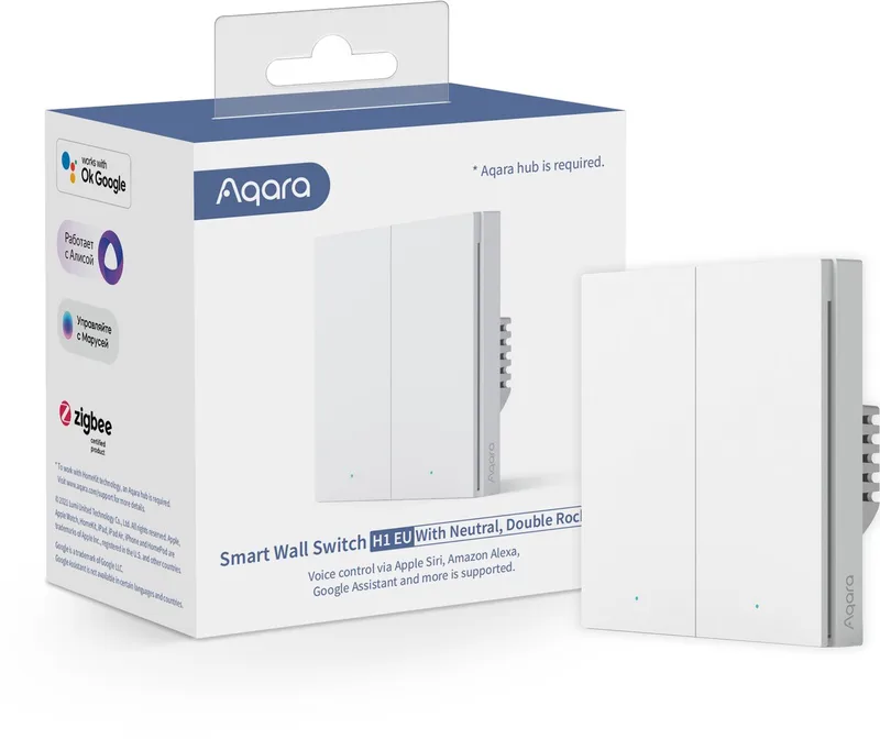 Smart Wall Switch H1 - Met nul draad, dubbele drukker - Zigbee - EU versie van Aqara in Wit – productfoto 1 van 3