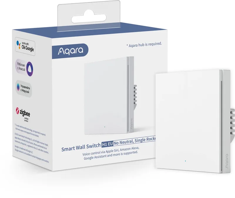 Smart Wall Switch H1 (no neutral, single rocker) - Zigbee 3.0 - enkele schakelaar - zonder Nul draad van Aqara in Wit – productfoto 1 van 3