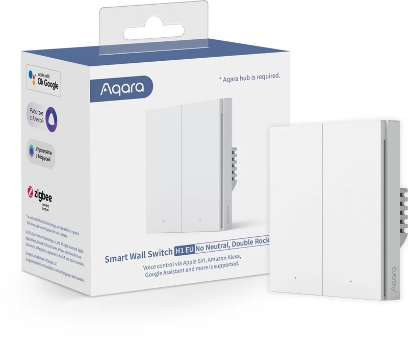 Smart Wall Switch H1 Wandschakelaar - Zonder nul draad, dubbele drukker - Zigbee - EU versie van Aqara in Wit – productfoto 1 van 3