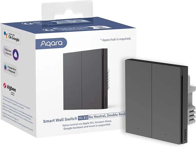Smart Wall Switch H1 (zonder NUL, double rocker) - Grey från Aqara i Wit of Antraciet – produktbild
