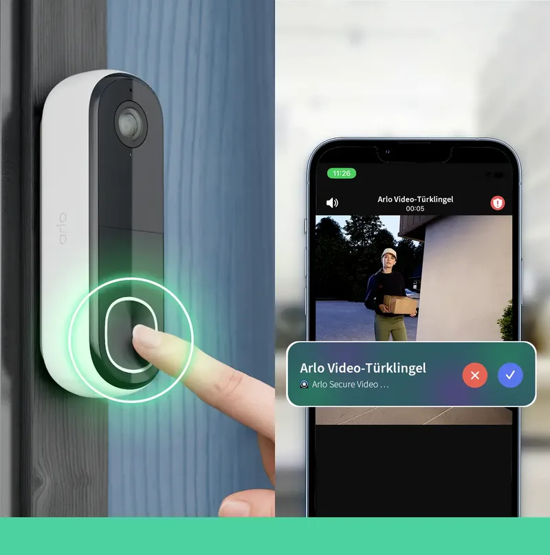 Arlo 2K draadloze video deurbel met camera & gong, 1 deubelset, wit von Arlo in Weiß – Produktfoto 2 von 3