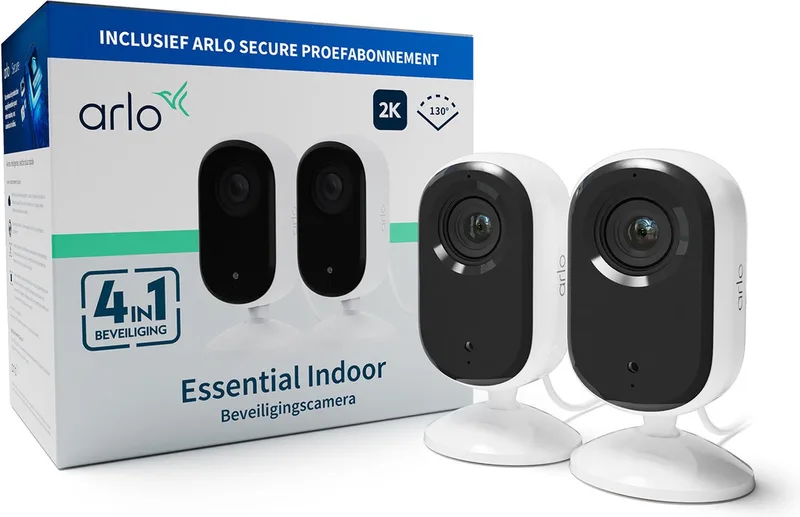 Essential 2K beveiligingscamera voor binnen - 2 IP-Camera's by Arlo in White – product photo