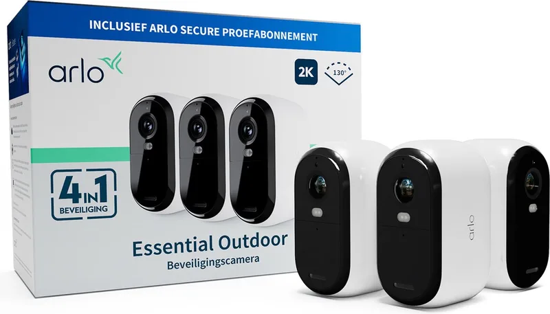 Essential 2K draadloze beveiligingscamera voor buiten - 3 IP-Camera's fra Arlo i Hvid – produktbillede 1 af 2