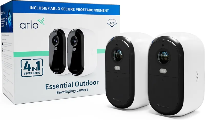 Essential HD draadloze beveiligingscamera voor buiten - 2 IP-Camera's by Arlo in White – product photo