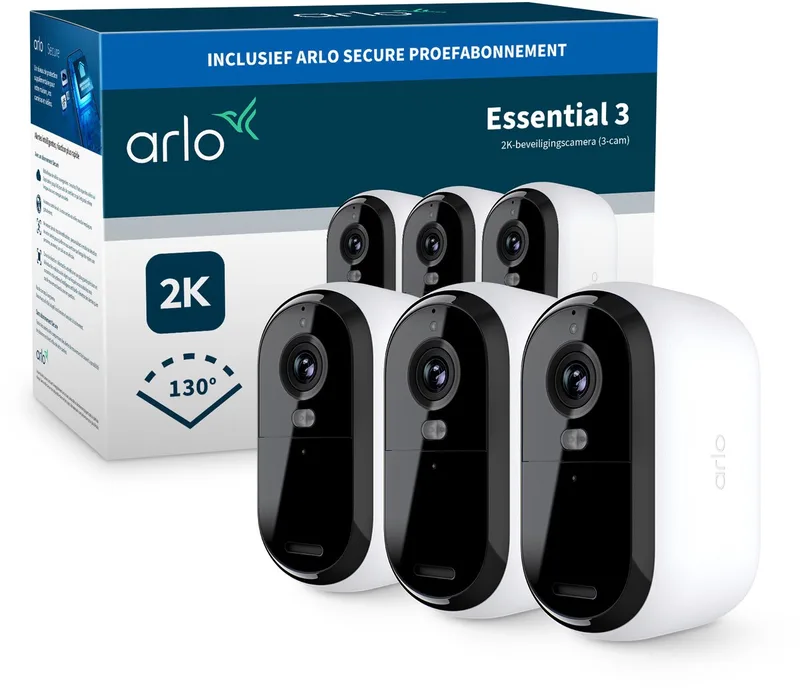 Essential3 2K beveiligingscamera - 3 IP-Camera's fra Arlo i Hvid – produktbillede