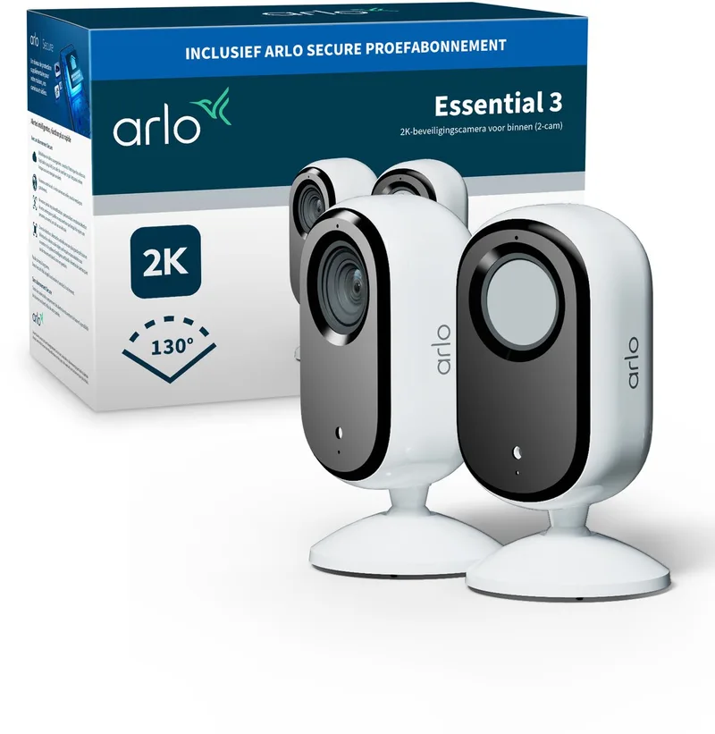 Essential3 2K beveiligingscamera voor binnen - 2 IP-Camera's by Arlo in White – product photo