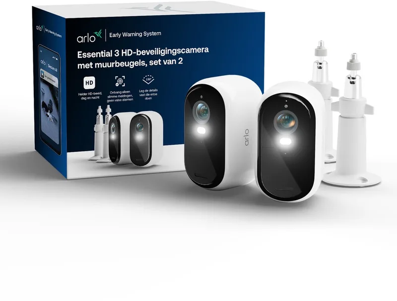 Essential3 HD beveiligingscamera - 2 IP-Camera's de Arlo en Off-white – photo produit