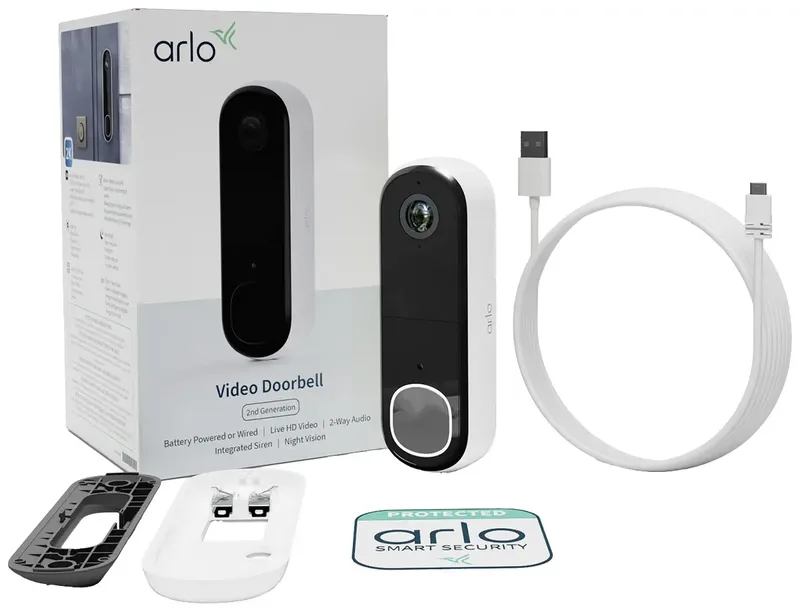 HD draadloze video deurbel met camera, 1 deurbel, wit by Arlo in White – product photo 2 of 2