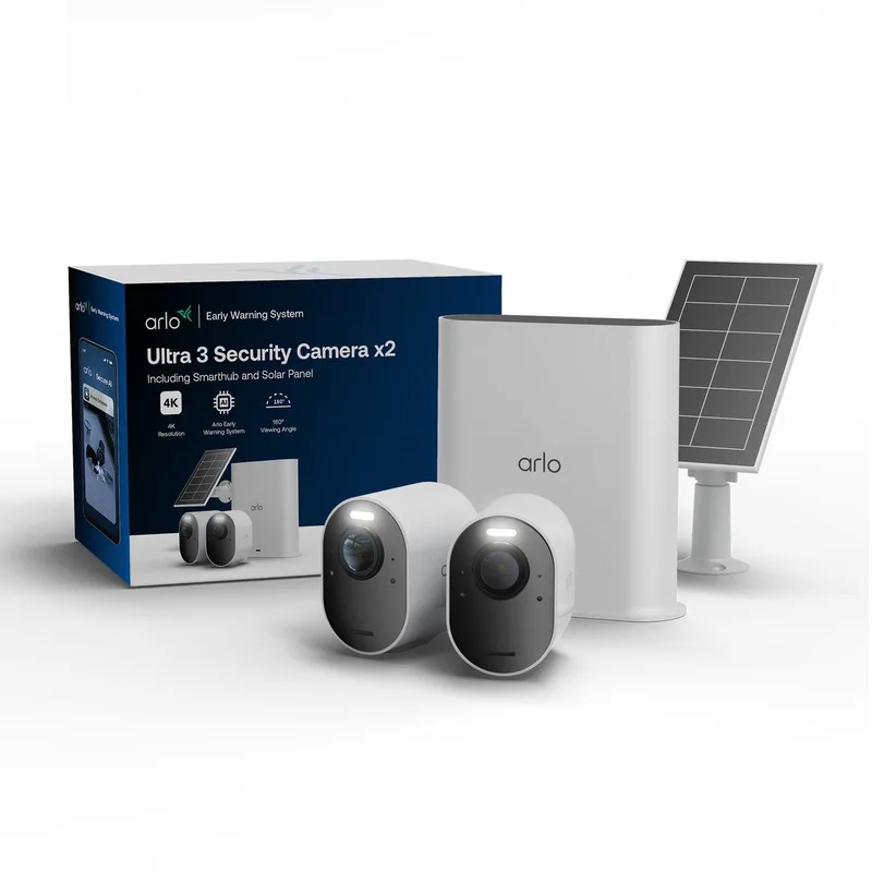 Ultra3 4K beveiligingscamera + Zonnepaneel - 2 Cam Kit (incl. Smart Hub) von Arlo in Weiß – Produktfoto 1 von 2