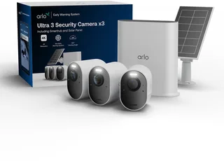 Ultra3 4K beveiligingscamera + Zonnepaneel - 3 Cam Kit (incl. Smart Hub) fra Arlo i Hvid – produktbillede 1 af 2
