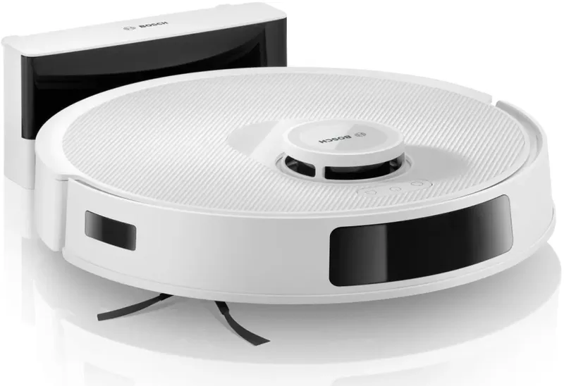 Spotless BCRC1W Robotstofzuiger met Dweilfunctie, 11,000 Pa Zuigkracht, Statische natte dweil, Smart Vision Infrarood Navigatie, Bosch Home Connect App von Bosch in Weiß – Produktfoto