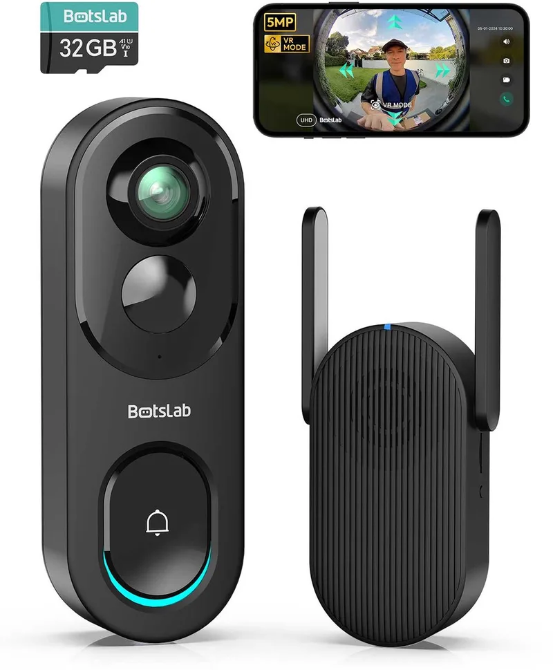 R810 32gb 5MP oplaadbare video deurbel met intercom - 5MP panorama camera - 180 graden kijkhoek - Tot 256gb en Cloud opslag - Oplaadbaar tot 150 dagen gebruik - 5200mAh batterij - Radardetectie van Botslab in Transparant – productfoto