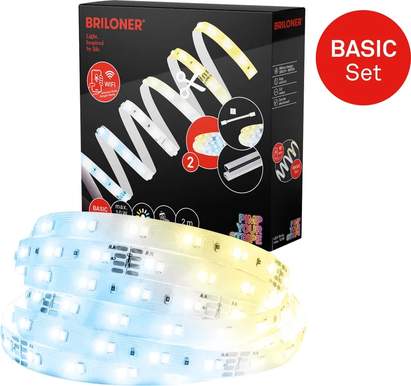 Pimp Your Stripe starterset LED Strip 2m, WiFi, CCT, spraakbesturing by Briloner in White – product photo