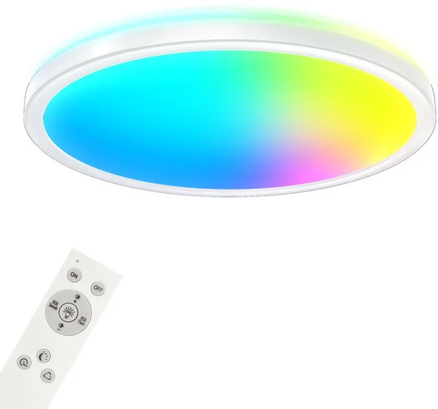 Slimme LED Plafonniére - plafondlamp met RGB - indirect lichteffect - neutraal licht - WiFi - woonkamerlamp - afstandsbediening