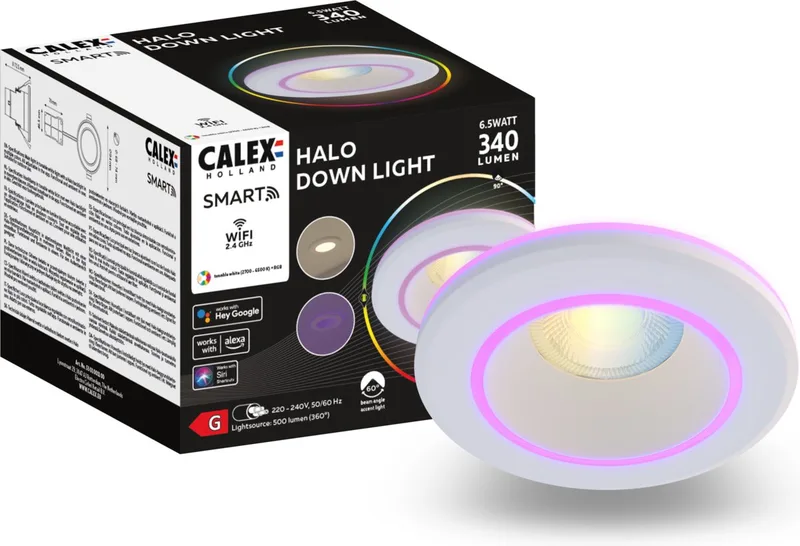 Halo Slimme Inbouwspot - Smart Downlight - RGB en Warm Wit Licht - Wit van Calex in Wit – productfoto 1 van 3