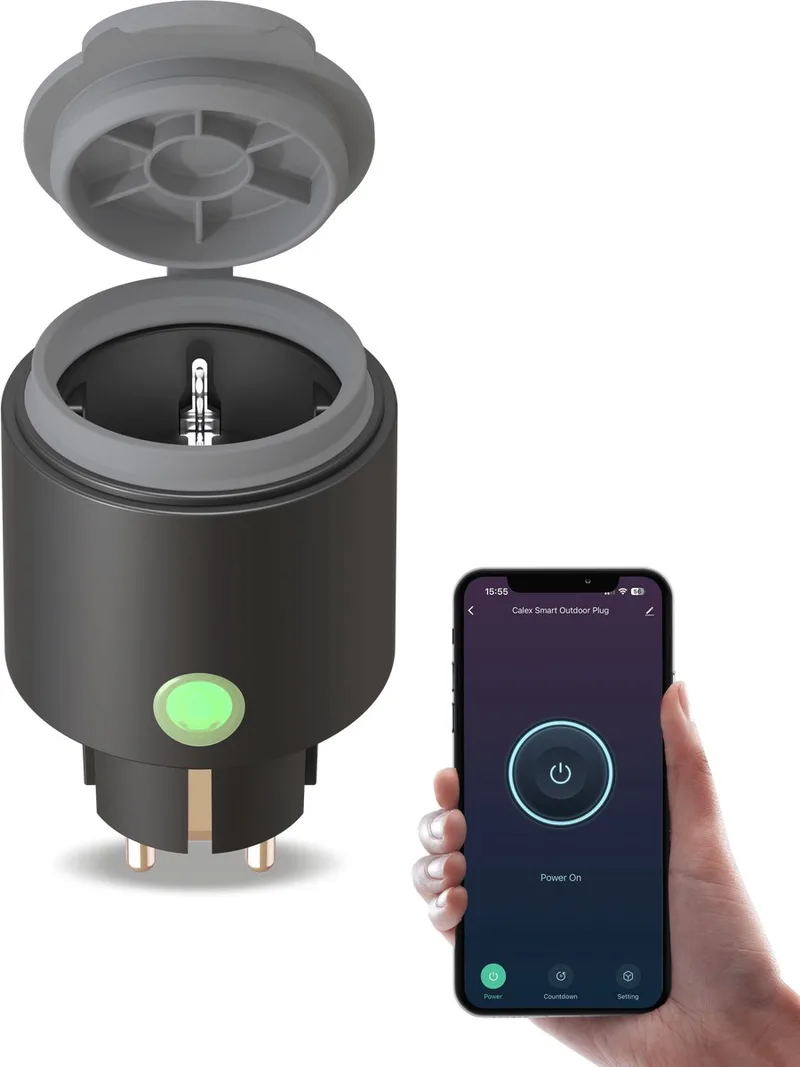 Outdoor Smart Plug - Slimme Stekker - Waterdicht - met App Bediening - Werkt met Alexa en Google Home van Calex in Zwart – productfoto
