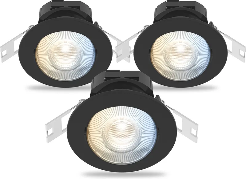 Slimme Inbouwspot - Set van 3 stuks - Smart LED Downlight Dimbaar - Kantelbaar - Warm Wit Licht fra Calex i Sort – produktbillede
