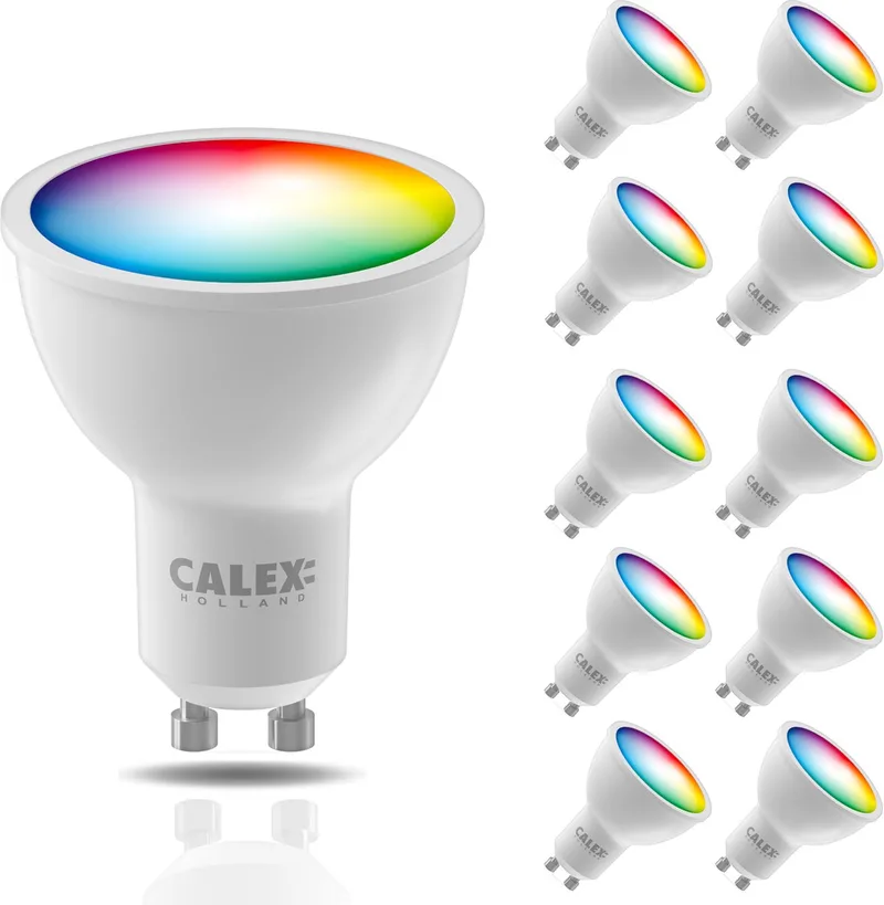 Slimme Lamp - Kleurlamp set van 10 stuks - Wifi LED Verlichting - GU10 - Smart Lamp - Dimbaar - RGB en Warm Wit - 4.9W by Calex – product photo