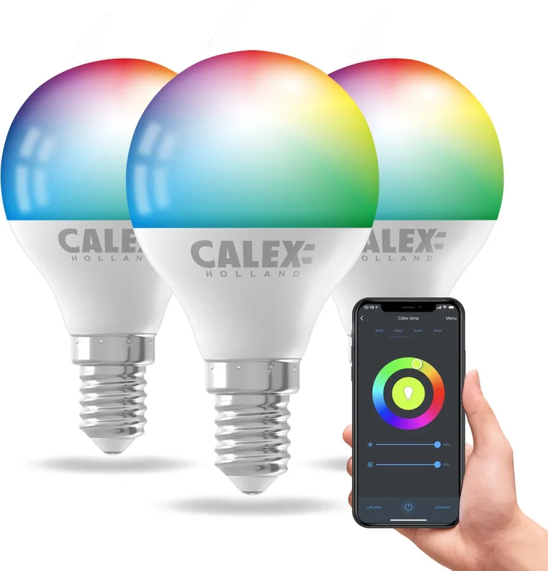 Slimme Lamp - Kleurlamp set van 3 stuks - Wifi LED Verlichting - E14 - Smart Lamp - Dimbaar - RGB en Warm Wit licht - 4.9W by Calex – product photo