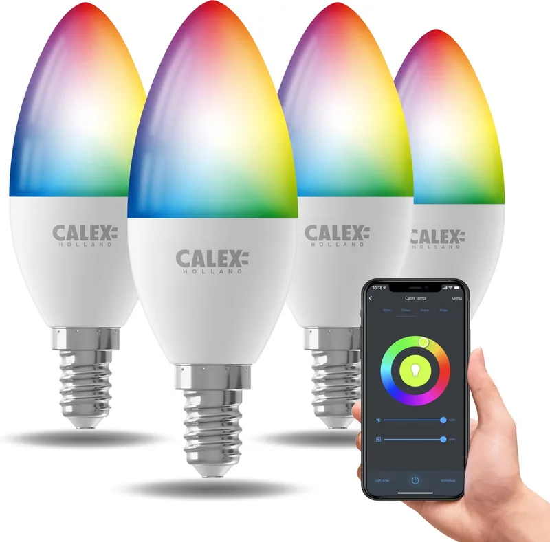Slimme Lamp - Kleurlamp set van 4 stuks - Wifi LED Verlichting - E14 - Smart Lamp - Dimbaar - RGB en Warm Wit - 9.4W by Calex – product photo