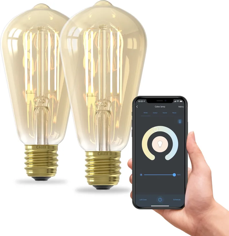 Slimme Lamp - Set van 2 stuks - Wifi LED Filament Verlichting - E27 - Rustiek Smart Bulb Goud - Dimbaar - Warm Wit licht - 7W by Calex – product photo