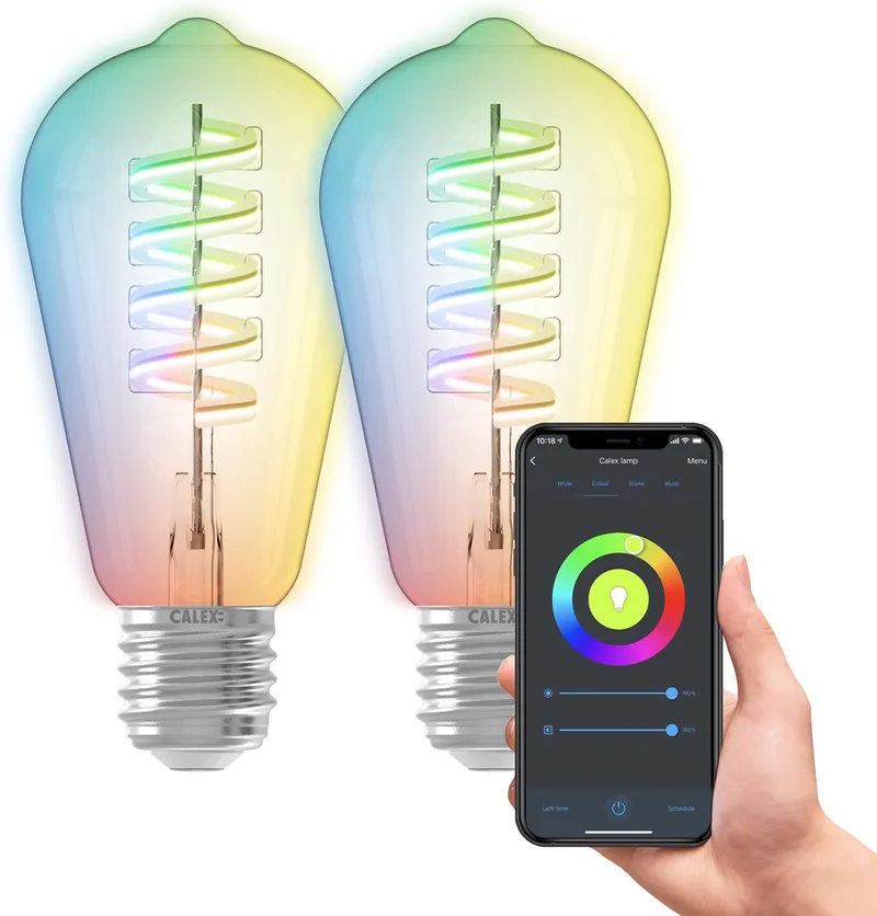 Slimme Lamp - Set van 2 stuks - Wifi LED Filament Verlichting - E27 - Smart Bulb Helder - Rustiek - RGB en Warm Wit Licht by Calex – product photo
