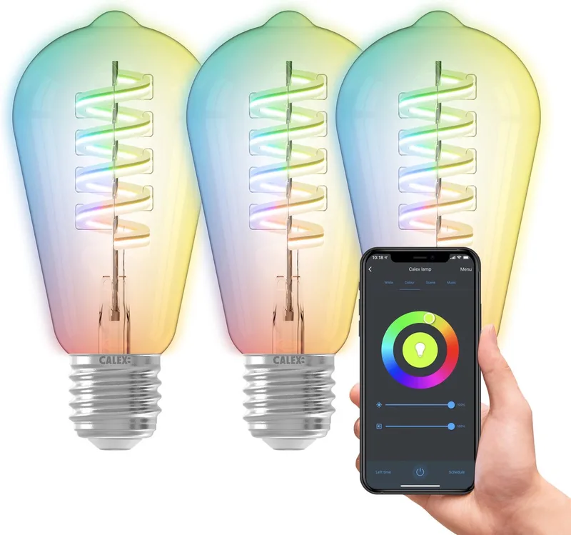 Slimme Lamp - Set van 3 stuks - Wifi LED Filament Verlichting - E27 - Smart Bulb Helder - Rustiek - RGB en Warm Wit Licht van Calex – productfoto