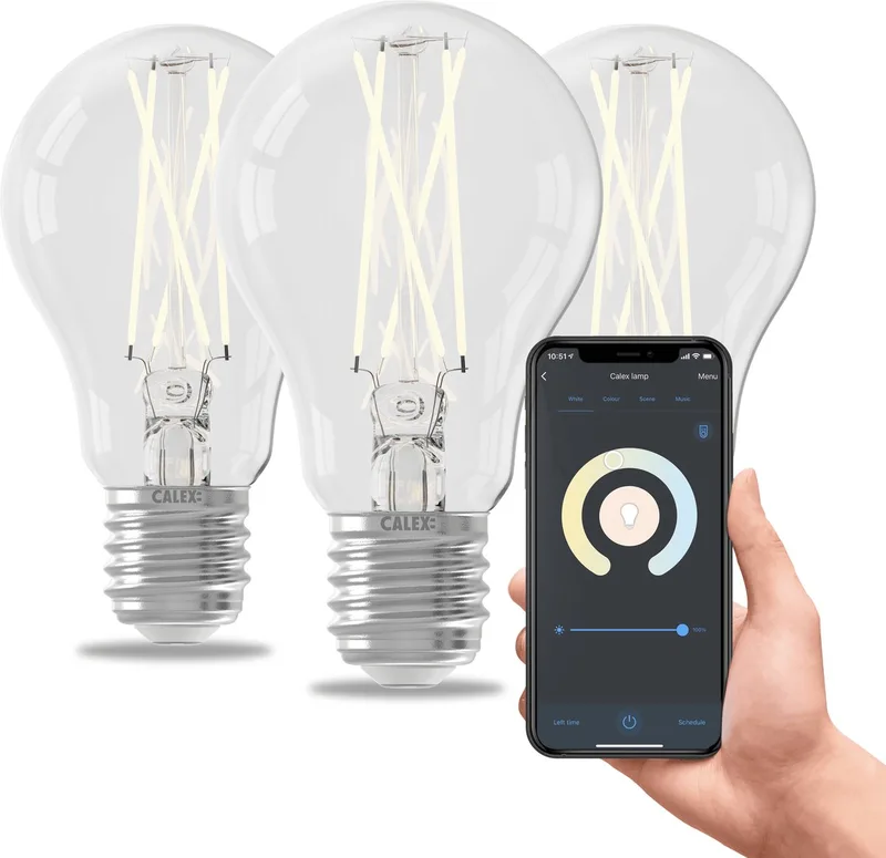 Slimme Lamp - Set van 3 stuks - Wifi LED Filament Verlichting - E27 - Smart Lichtbron Helder - Dimbaar - Warm Wit licht - 7W by Calex – product photo