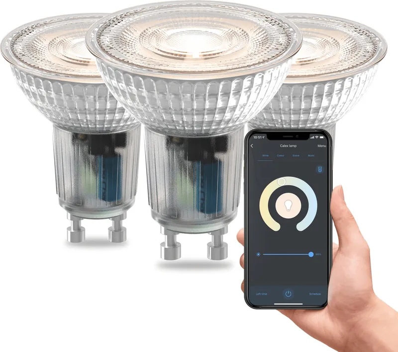 Slimme Lamp - Set van 3 stuks - Wifi LED Verlichting - GU10 Smart Lichtbron - Dimbaar - Warm Wit licht - 4.9W van Calex – productfoto