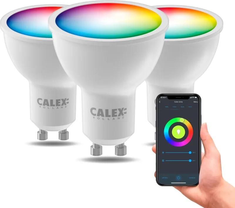 Slimme Lamp - Set van 3 stuks - Wifi LED Verlichting - GU10 - Smart Lichtbron - Dimbaar - RGB en Warm Wit - 4.9W by Calex – product photo
