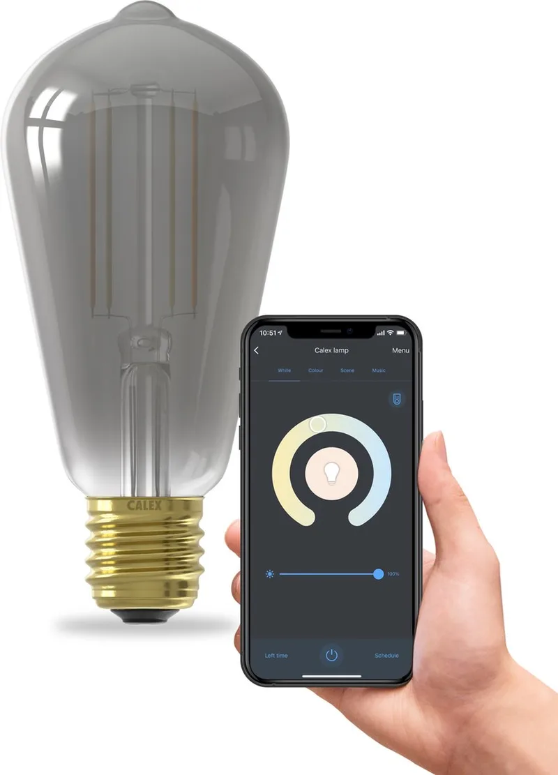 Slimme Lamp - Wifi LED Filament Verlichting - E27 - Rustiek Smart Bulb Titanium - Dimbaar - Warm Wit licht - 7W van Calex – productfoto