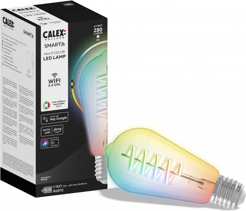 Slimme Lamp - Wifi LED Filament Verlichting - E27 - Smart Bulb Helder - Rustiek - RGB en Warm Wit Licht by Calex – product photo