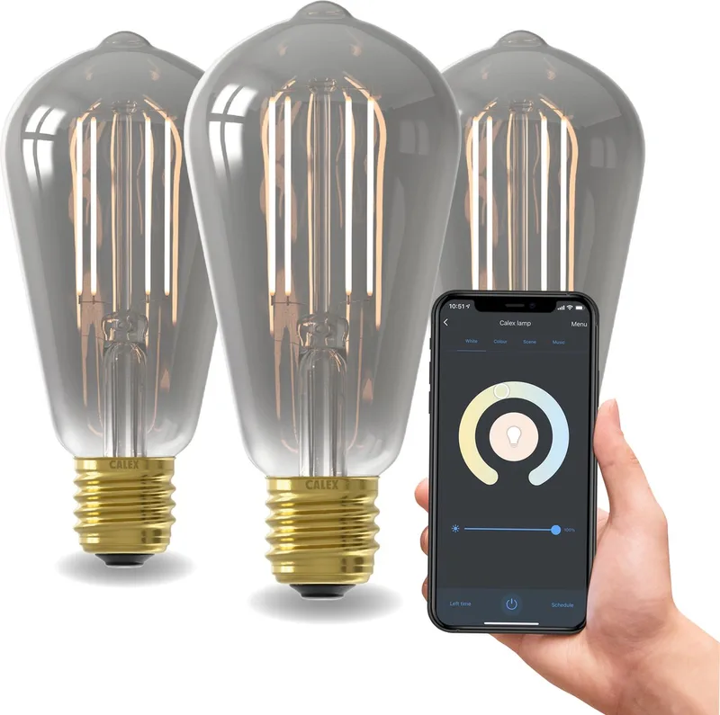 Slimme Lamp - Wifi LED Filament Verlichting - Set van 3 Stuks - E27 - Rustiek Smart Bulb Titanium - Dimbaar - Warm Wit licht - 7W by Calex – product photo