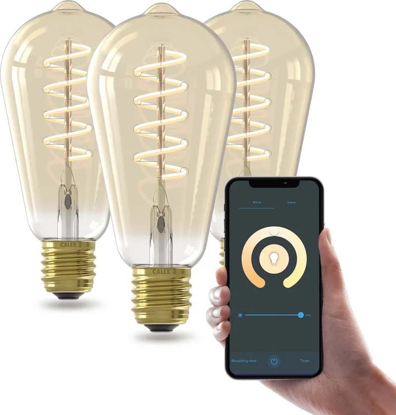 Slimme LED Lamp - Set van 3 stuks - E27 - Wifi Verlichting - Spiraal Filament - ST64 - Smart Lichtbron Goud - Dimbaar - Warm Wit licht - 7W by Calex – product photo