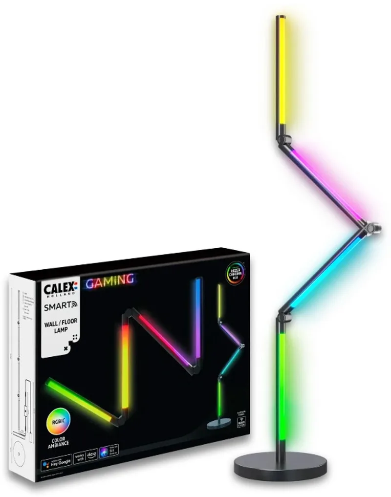Slimme LED Vloerlamp - Smart Wifi Hoeklamp - Staande Lamp - Sfeerverlichting Dimbaar RGB en Wit Licht - Bediening via App - 140cm by Calex in Black – product photo