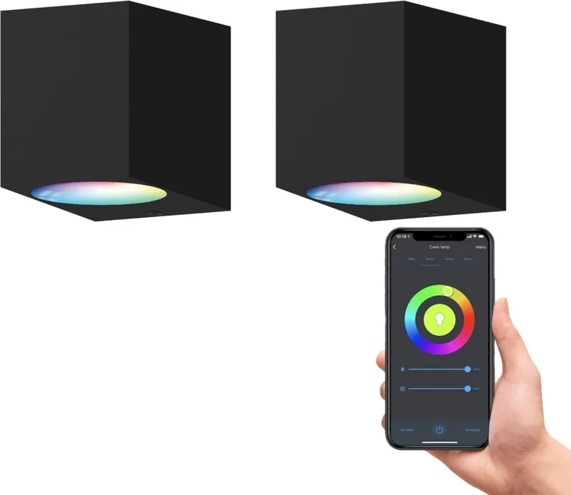 Slimme LED Wandlamp Downlight – Set van 2 Stuks - Zwart – Smart Buitenlamp – App Bedienbaar - Voor binnen en Buiten by Calex in Zwart-2-Stuks-Inclusief-Lichtbronnen – product photo