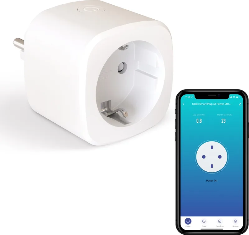 Slimme Stekker - Energiemeter - Smart Plug (Franse/ BE aansluiting- penaarde ) - met App Bediening - Werkt met Alexa en Google Home van Calex in Wit – productfoto