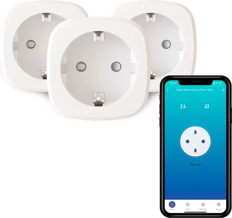 Slimme Stekker - Set van 3 stuks - Energiemeter - Smart Plug met App Bediening - Werkt met Alexa en Google Home de Calex en Blanc – photo produit