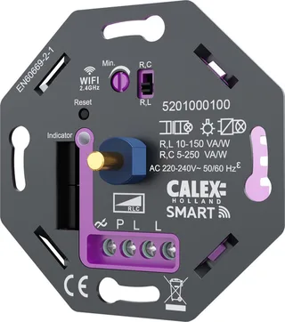Smart LED Dimmer - Wifi - Inbouw - 5-250W - Fase Aan/Afsnijding - Universeel de Calex en Gris – photo produit 1 sur 3