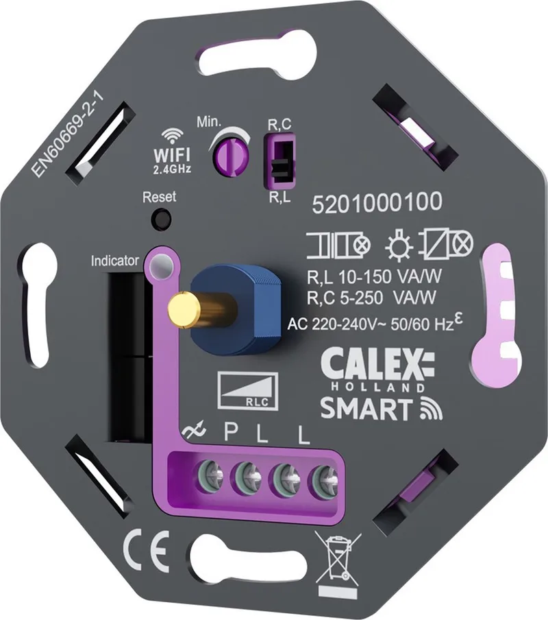 Smart LED Dimmer - Wifi - Inbouw - 5-250W - Fase Aan/Afsnijding - Universeel de Calex en Gris – photo produit 1 sur 3