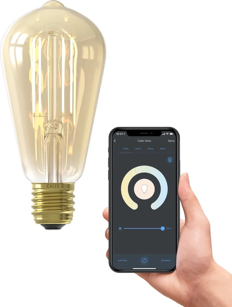 Smart LED Lamp - Slimme Verlichting Filament - E27 - Rustiek - Wifi Lichtbron - Goud - Dimbaar - Warm Wit licht - 7W från Calex – produktbild