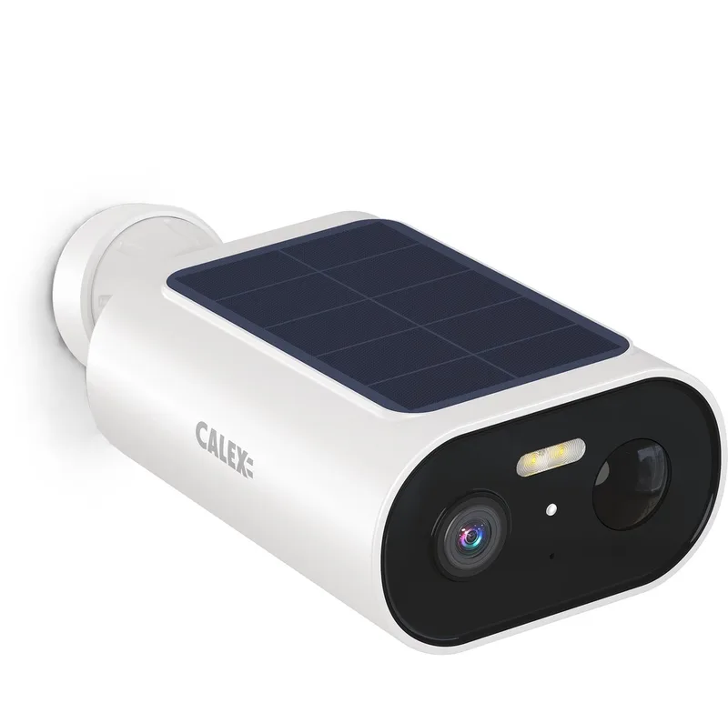 Smart Outdoor Camera, 3MP - Draadloos - Op Zonne-Energie - WiFi 2.4GHz - Nachtzicht - Bewegingssensor - Spotlicht - Two-Way Audio van Calex in Wit – productfoto