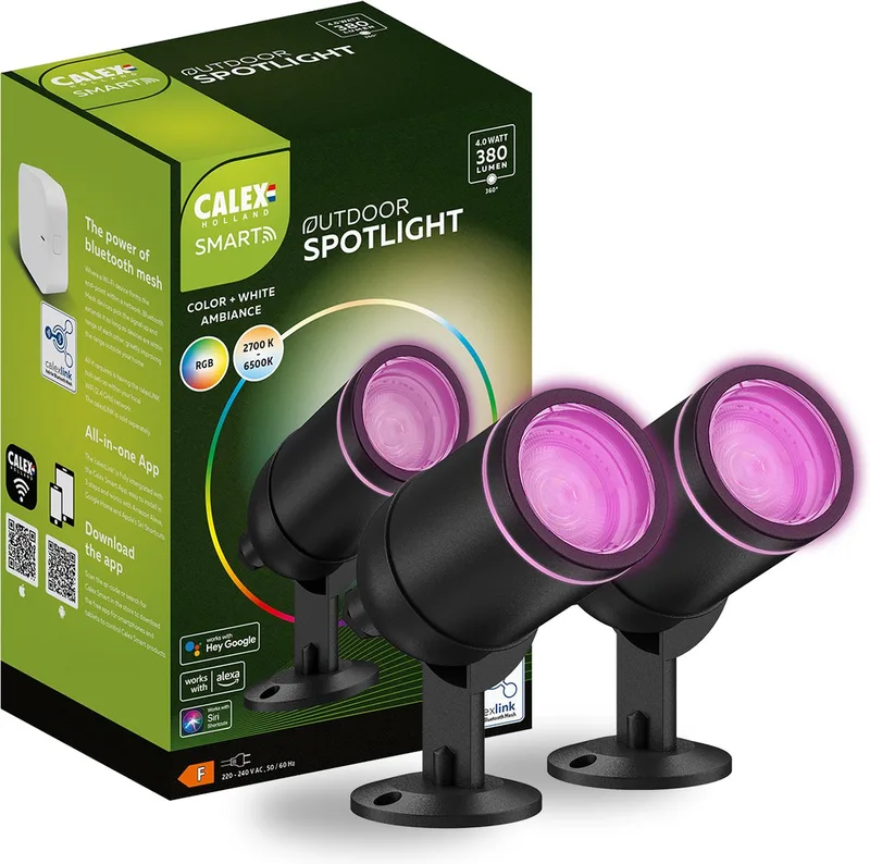 Smart Outdoor LED Buitenlamp - Set van 2 stuks - Slimme Grondspot - RGB en Warm Wit Licht - 4W van Calex in Zwart – productfoto