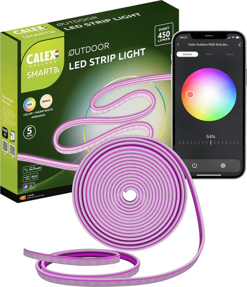 Smart Outdoor LED Strip 5 meter - Voor Buiten - Met App - Buitenverlichting - RGB en Warm Wit - Slimme Lichtstrip van Calex in Meerkleurig – productfoto