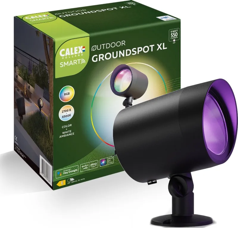 Smart Outdoor LED XL Grondspot - Slimme Tuinverlichting Waterdicht - Prikspot - RGB en Warm Wit Licht - Tuinspot 9W van Calex in Zwart – productfoto