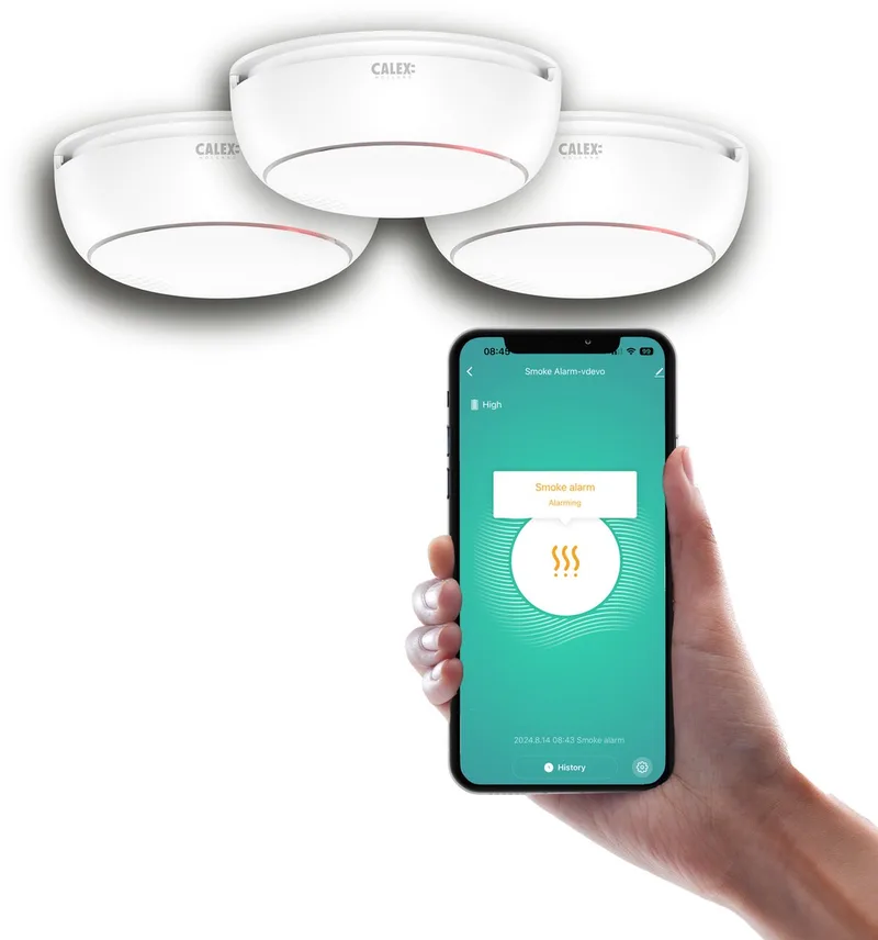 Smart Rookmelder - 3 Stuks - 5 jaar batterij - Slimme rookmelder WiFi - Smart brandmelder met Calex App - Melding via mobiel by Calex in Wit-3-Stuks – product photo