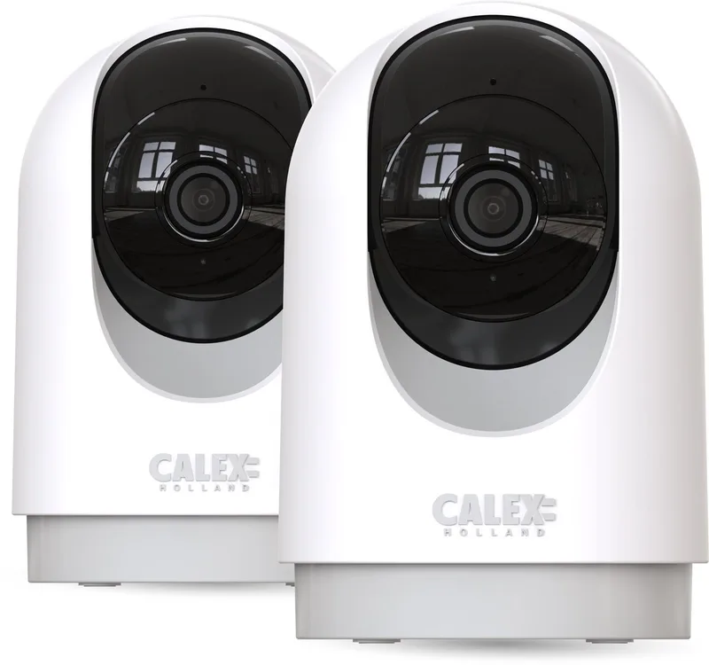 Smart Security Beveiligingscamera - 2K - PTZ Binnencamera met Auto-Tracking - Nachtzicht - Bewegingsdetectie - Cloud & SD-opslag - App-bediening - 2-weg Audio - Duopack by Calex in White – product photo