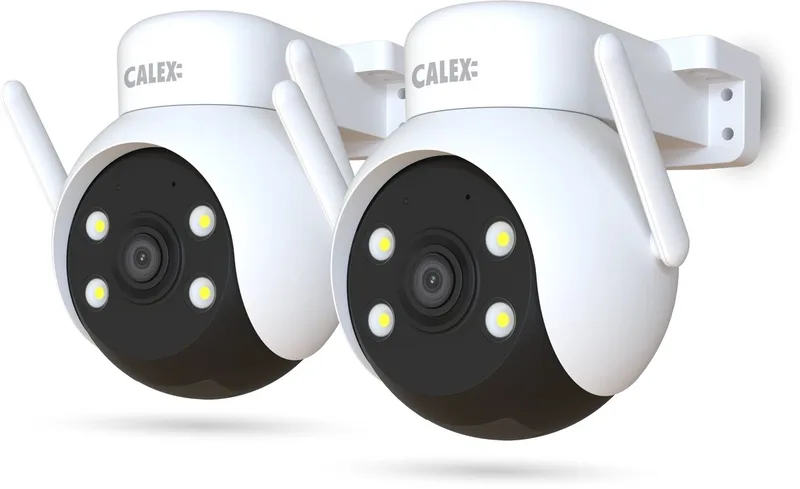 Smart Security PTZ Buiten camera – Beveiligingscamera met 2-weg audio - 2K (full HD) – Duopack by Calex in White – product photo