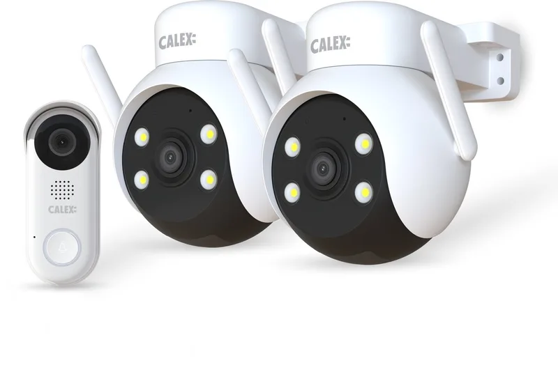 Smart Security starterset Buiten - 2 Outdoor PTZ Camera's + video‑deurbel met 2‑weg audio - Full HD van Calex in Wit-Deurbel – productfoto