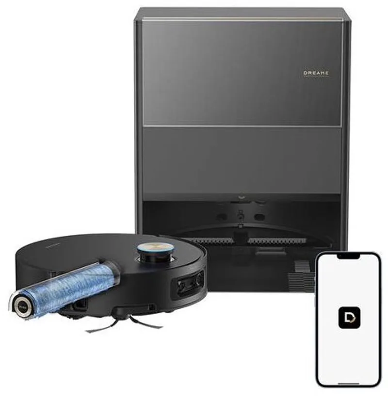 Aqua 10 Ultra Roller Black – Robotstofzuiger met dweilfunctie – 30.000Pa Zuigkracht – AquaRoll™ & ThermoHub™ 100°C zelfreiniging – Tapijtveilig & slim Omnesight™ 2.0 navigatie – Voor harde vloeren & drempels van Dreame in Zwart – productfoto